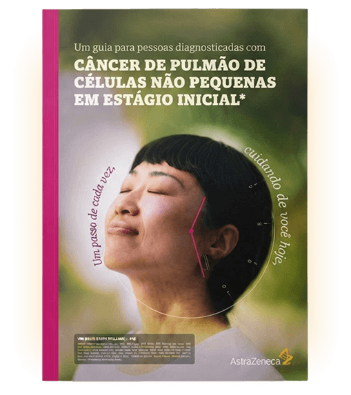 Capa do e-book “Um guia para pessoas diagnosticadas com câncer de pulmão de células não pequenas em estágio inicial”.
